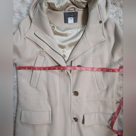 J.Crew Stadium Cloth Italian Wool cream hooded Coat Women's 10 by Nello Gori - Picture 9 of 13